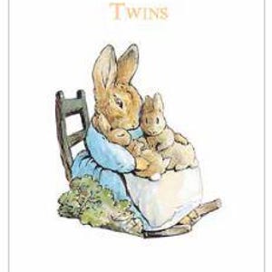 Tvillingkort - Nyfödd bebiskort - Beatrix Potter-kort - Kort för Beatrix Potter-fan - Kort för nybliven mamma - Vitt kort - BX47