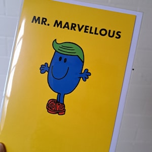 Mr. Men Valentines Car Valentines Day Card - Mr. Men Card - Mr. Marvelous Card - Tarjeta para él - Tarjeta para Mr. Men Fan - Tarjeta Amarilla - MR62
