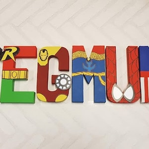 Superhero Letters Personalized Superhero Name Hand Painted Papier Mache Letters Kids Bedroom MADE TO ORDER 1-9 Letters image 8