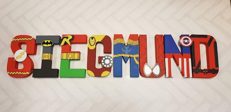 Superhero Letters Personalized Superhero Name Hand Painted Papier Mache Letters Kids Bedroom MADE TO ORDER 1-9 Letters image 8