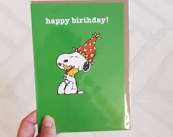 Joyeux anniversaire Snoopy - carte Snoopy & woodstock - anniversaire Snoopy - carte pour fan de Snoopy - carte verte - SNOOP22
