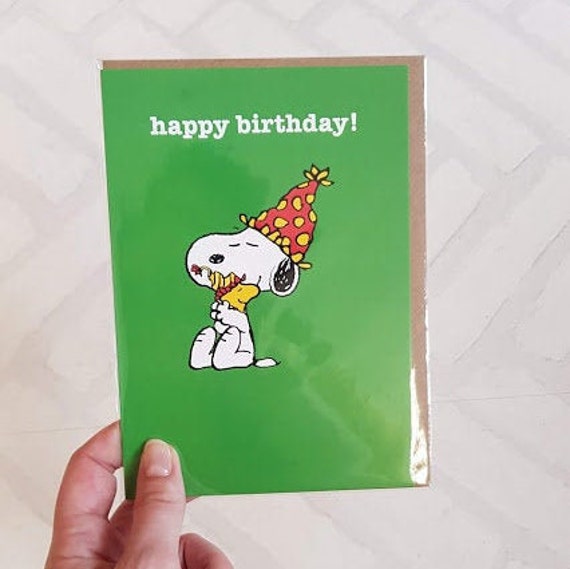 Snoopy Happy Birthday Card Snoopy Woodstock Card Snoopy Etsy