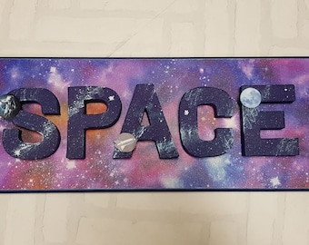 Handgemaakt Galaxy Space-bord – jongensslaapkamerdecoratie, raket, maan
