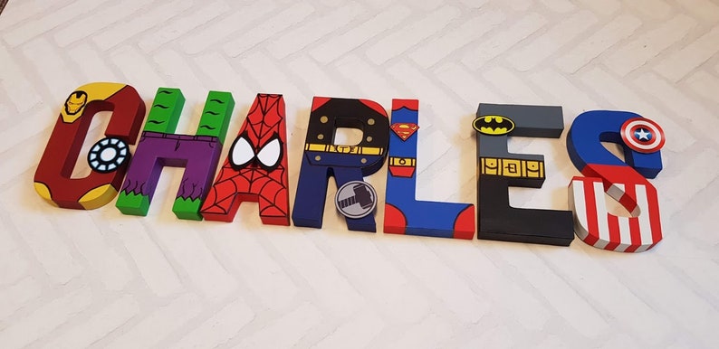 Superhero Letters Personalized Superhero Name Hand Painted Papier Mache Letters Kids Bedroom MADE TO ORDER 1-9 Letters image 7