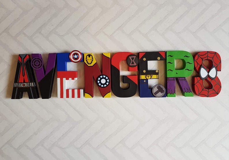 Avengers Wall Art Super Hero Name Personalized Hand Etsy UK