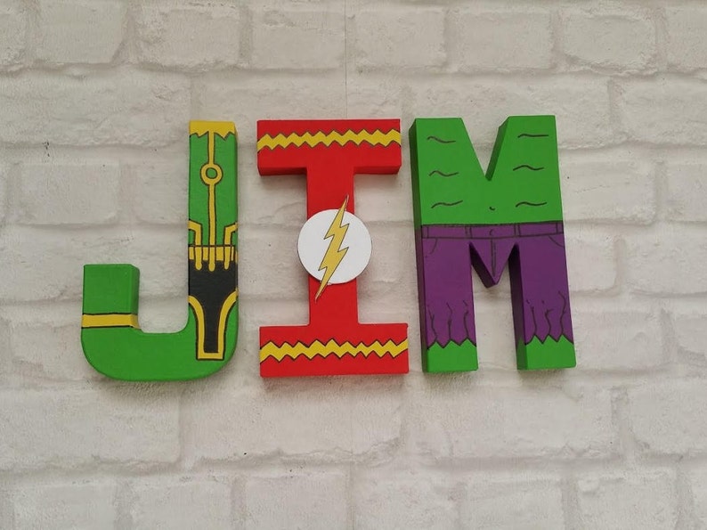 Superhero Letters Personalised Hand Painted Papier Mache Name Initials 3 Super Hero letters only Kids Name MADE TO ORDER image 6