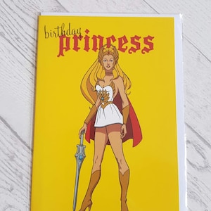 Birthday Princess Card - She-Ra Card - Comic Book Card - She-Ra Power - Card for Her - Card for Mum - Card for Sister - Yellow Card - SHE4
