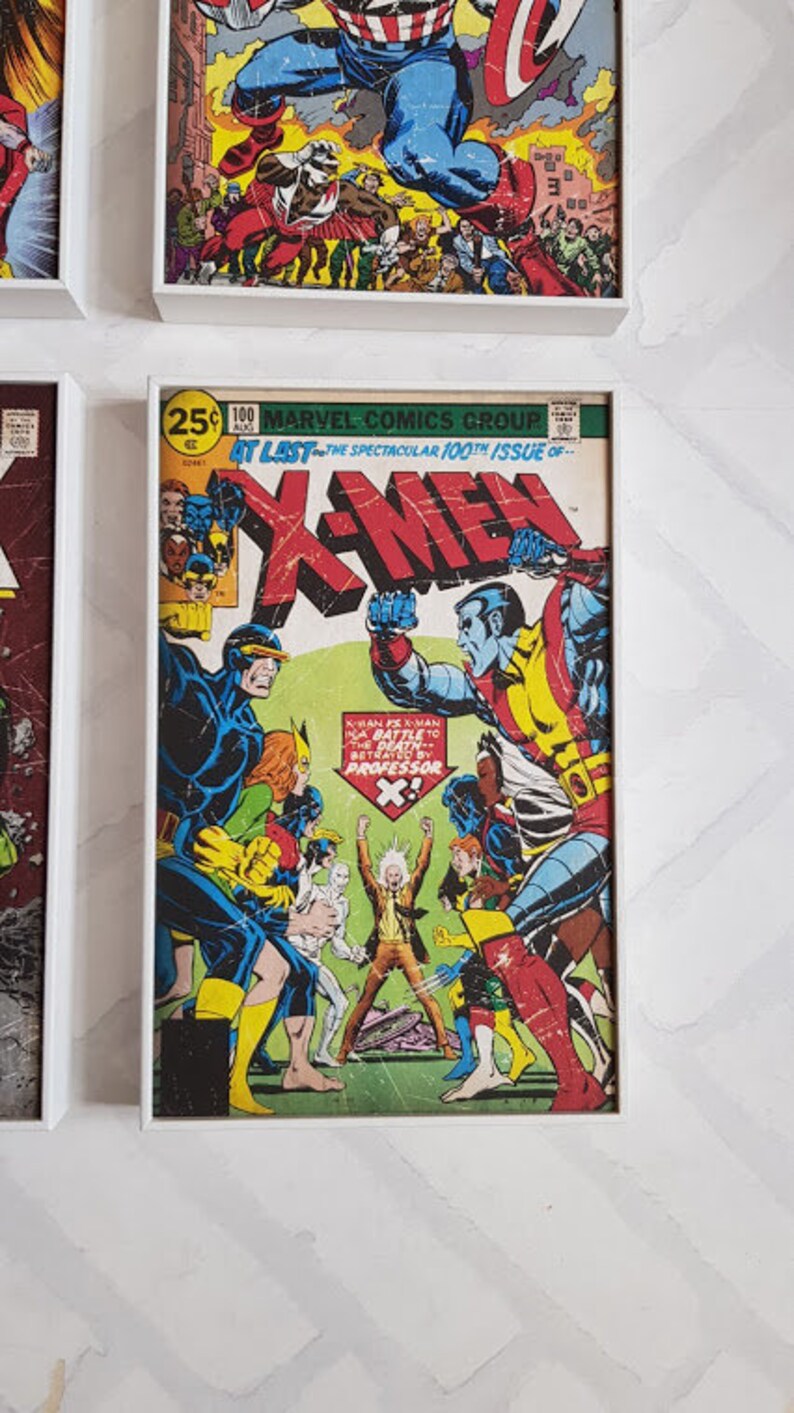 X Men Frame Superhero Print Super Hero Wall Art Vintage Etsy