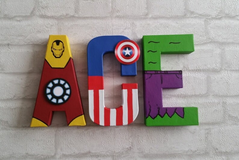 Superhero Letters Personalised Hand Painted Papier Mache Name Initials 3 Super Hero letters only Kids Name MADE TO ORDER image 4