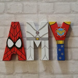 Superhero Letters Personalised Hand Painted Papier Mache Name Initials 3 Super Hero letters only Kids Name MADE TO ORDER image 7