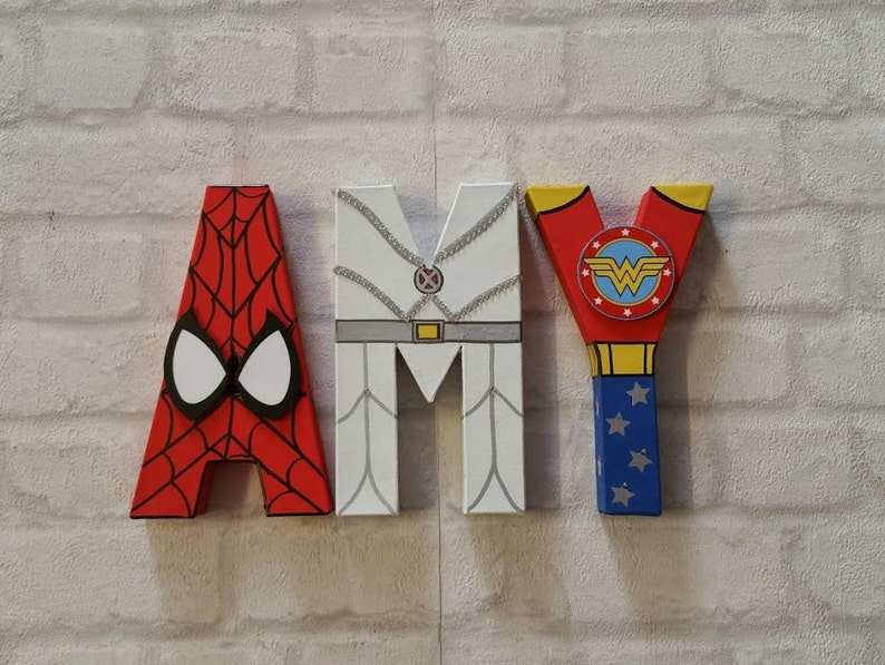 Superhero Letters Personalised Hand Painted Papier Mache Name Initials 3 Super Hero letters only Kids Name MADE TO ORDER image 7