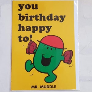 Biglietto di compleanno Mr. Men - Mr. Muddle Card - Mr. Men Card - Card for Her - Card for Him - Card for Mr. Men Fan