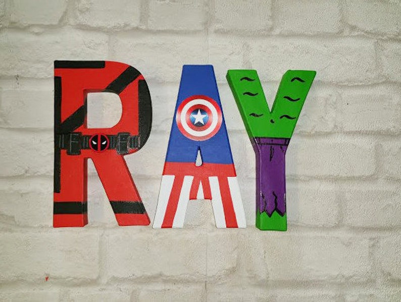 Superhero Letters Personalised Hand Painted Papier Mache Name Initials 3 Super Hero letters only Kids Name MADE TO ORDER image 3