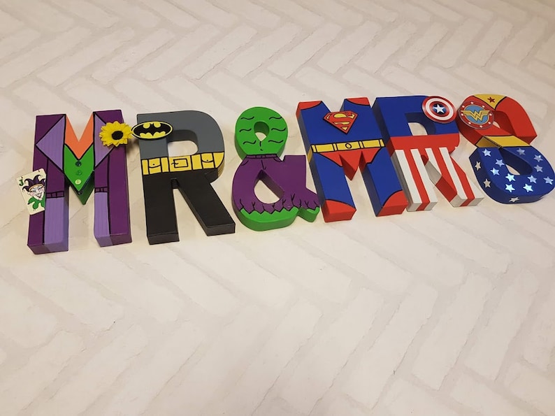 Superhero Letters Personalized Superhero Name Hand Painted Papier Mache Letters Kids Bedroom MADE TO ORDER 1-9 Letters image 6
