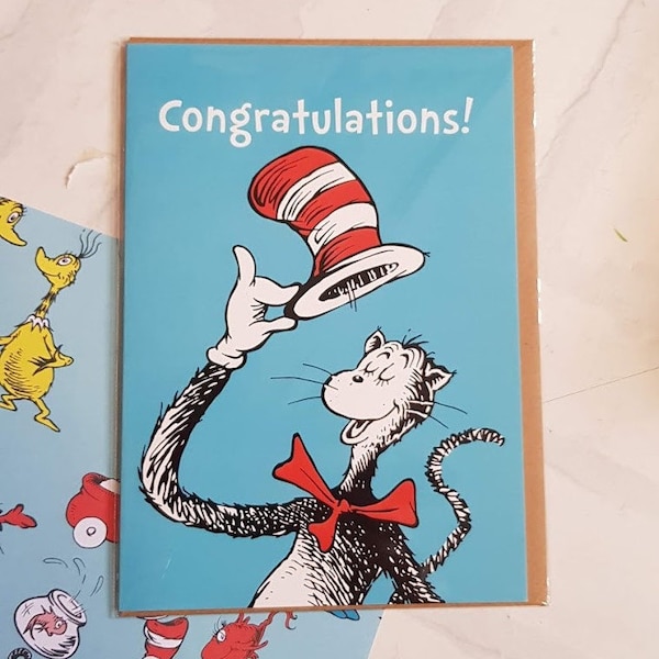 Cat in the Hat Card - Congratulations Card - Cat in the Hat Congratulations Card - Card for Cat in the Hat fan - Blue Card - DS30