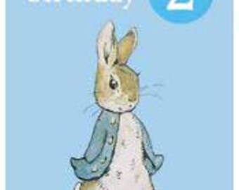 Beatrix Potter Birthday Card - Beatrix Potter 2nd Birthday card-  Peter Rabbit Card - Baby 2nd Birthday - Baby Blue Card - Badge Card BX3