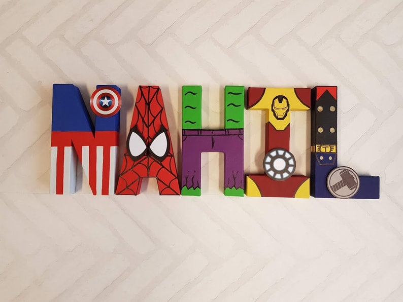 Avengers Wall Art Super Hero Name Personalized Hand Etsy UK