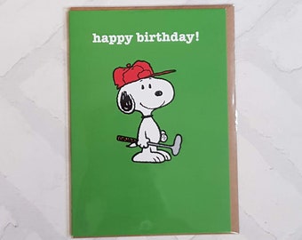 Snoopy-verjaardagskaart - Golfverjaardagskaart - Snoopy Card - Snoopy Birthday - kaart voor hem - kaart voor Snoopy-fan - groene kaart - SNOOP12