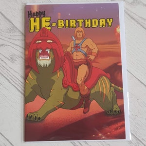 Cartão de aniversário do He-Man - Cartão de aniversário - He-Man no Battle Cat - Cartão para ele - Cartão para o pai - Cartão para o irmão - HE3