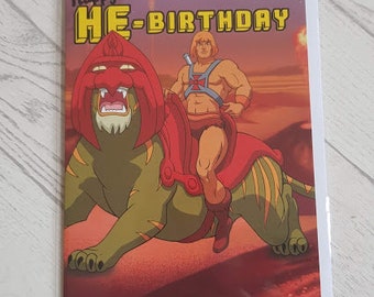 He-Man Birthday Card - Birthday Card - He-Man on Battle Cat - Card for Him - Card for Dad - Card for Brother - HE3