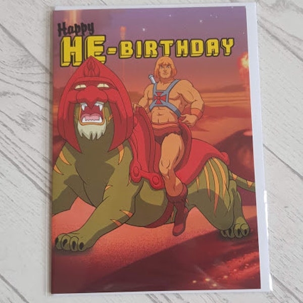 He-Man Birthday Card - Birthday Card - He-Man on Battle Cat - Card for Him - Card for Dad - Card for Brother - HE3