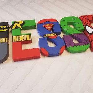 Superhero Letters Personalized Superhero Name Hand Painted Papier Mache Letters Kids Bedroom MADE TO ORDER 1-9 Letters image 4