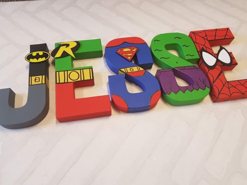 Superhero Letters Personalized Superhero Name Hand Painted Papier Mache Letters Kids Bedroom MADE TO ORDER 1-9 Letters image 4