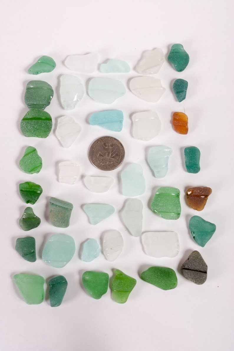 Genuine Sea Glass 40 Pieces of Natural Light Greenteal Etsy