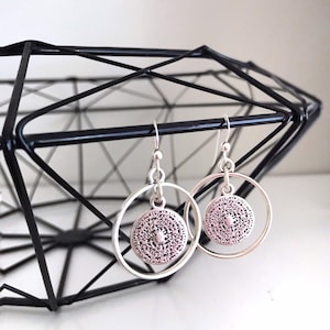 Silver coin earrings| Silver dangle earrings| Geometric earrings| Boho earrings| Silver disc earrings|Silver 925 hook|Silver circle earrings
