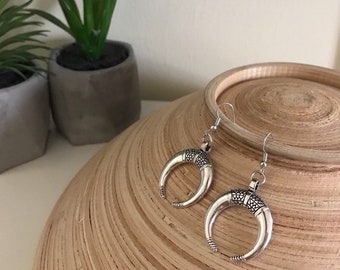 Doppel Horn Silber Ohrringe/Mond Ohrringe/Mond Ohrringe/Boho Ohrringe/Horn Ohrringe/Tribal Ohrringe/Geschenk für sie