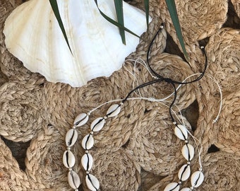 Cowrie Shell Choker: Boho Surfer Necklace with Brass Beads