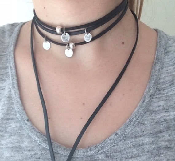 Black Coin Choker Wrap Leather Suede - Black Leather Wrap Choker Black Coin Choker Wrap Leather Suede - Black Leather Wrap Choker