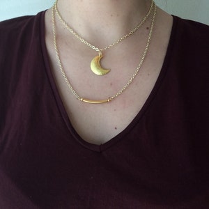 Gold Moon Necklace/Crescent Necklace/Half Moon Necklace/Layered Necklace/Gold Necklace/Charm Necklace/Tube Necklace