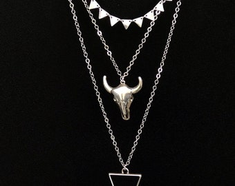 Layering Dreieck Halskette Set/Coachella Halskette/Boho Halskette/Halskette Set/Stier Halskette/Silber Layering Halskette/Dreieck Halskette/