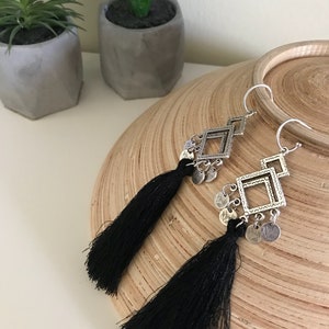 Boho Tassel Earrings/Tassel earrings/Geometric Earrings/Bohemian Earrings/Rhombus Earrings /Black tassel Earrings /Ethnic earrings