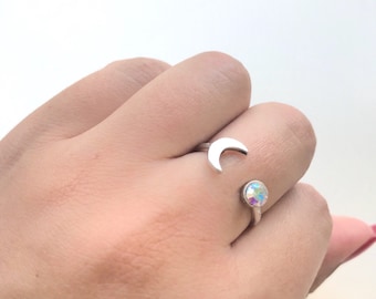 Crescent Moon Ring: Silberring mit Swarovski Kristall