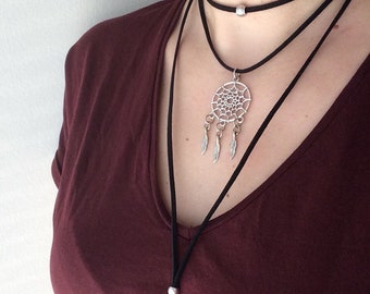 Dreamcatcher necklace/Layering Necklace/Dreamcatcher Choker/Dreamcatcher Necklace/Boho Necklace/Tribal Jewelry/ather Necklace/Dream necklace