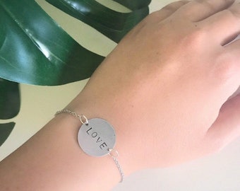 Hand stamped bracelet/Personalized initial bracelet letter/Id bracelet/Custom letter/Disk bracelet/Stamped bracelet/Name bracelet