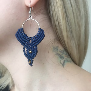 Macrame earrings|Macrame hoop earrings|Hippy style|Boho earrings|Micro macrame jewelry|Bohemian earrings dangle|