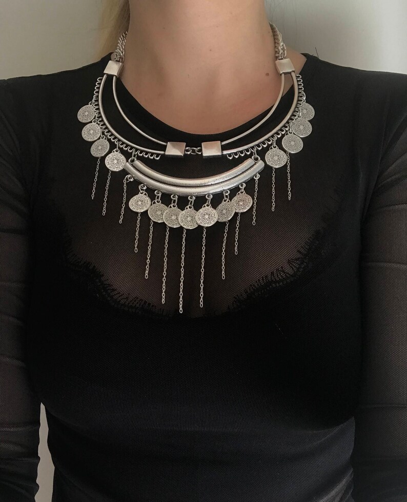 Boho Necklace/Statement Necklace/Ethnic Statement Necklace/Gypsy Bohemian Necklace/Bib Necklace/Coin Necklace/Coachella necklace image 3