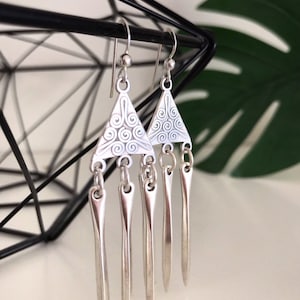 Triangle Chandelier earrings| Silver 925 Earrings hook ball| Geometric earrings|Bohemian earrings| Silver earrings| Tribal earrings