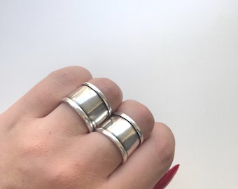 Silber Antik Messing-Statement-Ring - einstellbare breite Band