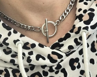 Dikke zilveren kettingchoker: roestvrijstalen O-ring statementketting