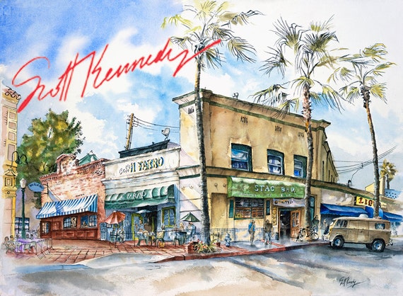 Stag Bar, Newport Beach/ Watercolor Painting/ Giclee Print