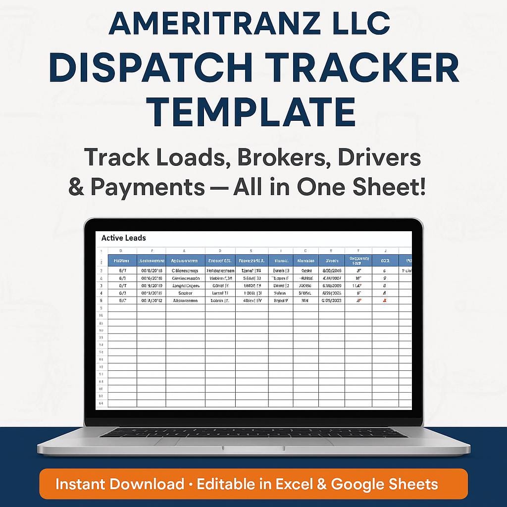 Ameritranz Dispatch Tracker Template | Excel + Google Sheets | Trucking ...