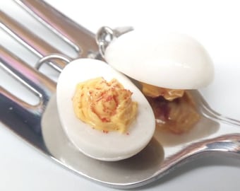 Handmade Polymer Clay Deviled Egg Charm, Surgical Steel Necklace