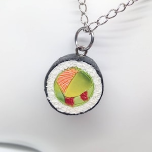 Sushi Charm, Salmon Sushi Necklace, Miniature Food Jewelry, Polymer Clay Food, Faux Food, Handmade Jewelry, Foodie Gift