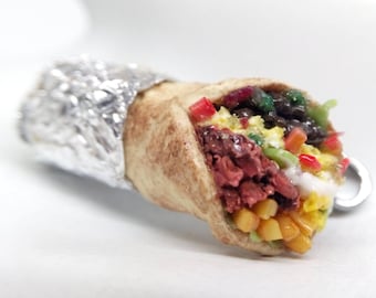 Adornos de burrito rellenos, joyería de comida en miniatura, regalo kawaii para casa de muñecas, arcilla polimérica hecha a mano