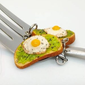 Avocado Egg Toast Charm, Polymer Clay Miniature Food, Breakfast Jewelry