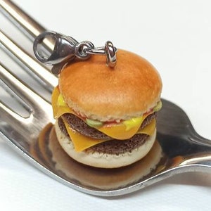 Double Cheeseburger Charm, Burger Jewelry, Polymer Clay Food, Hamburger Jewelry, Food Earrings  Cheeseburger Earrings